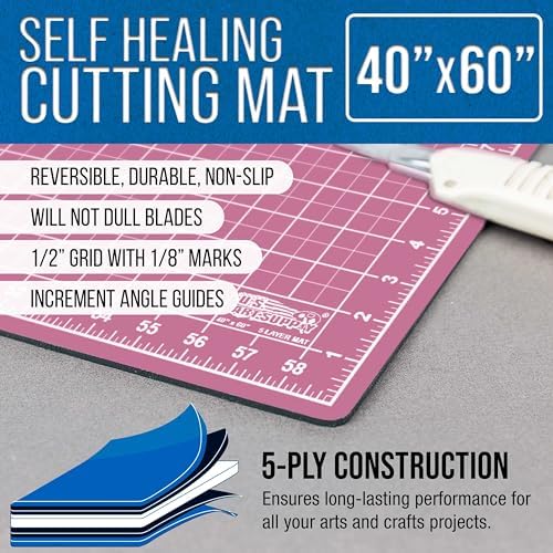 U.S. Art Supply 40"x60" Self-Healing Cutting Mat 5-Ply Pink/Blue