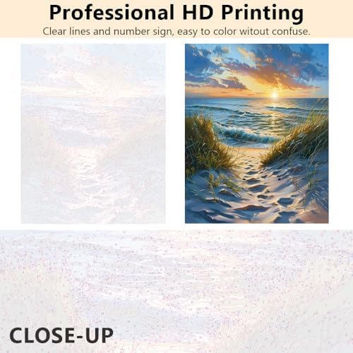 TUMOVO DIY Paint by Numbers for Adults Beach Scene Sunrise, 16x20 Inch