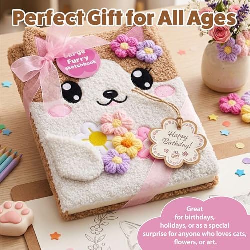 VOTUM Flower Cat Fuzzy Sketch Book: Personalized Artist Sketchbook with 3D Flowers: Sketching, Drawing and Creative Doodling. Notebook and Sketchbook to Draw and Journal (Flower Garden)