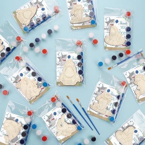 Weysat 24 Sets Color Your Own Shark Masks Ocean Themed DIY Blank Masks Wooden Painting Craft Kits Include Cards and Art Supplies for Birthday Party Favors Graffiti Crafts Goodie Bag Stuffers