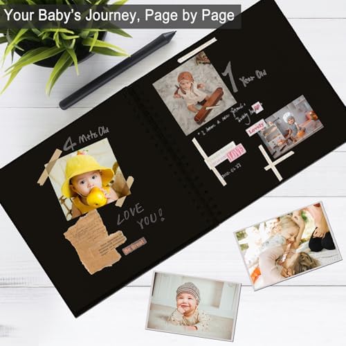 DIY Scrapbook Album 7x7 Inch, Hardcover Kraft Paper Scrap Book Photo Album, Blank Page Memory Scrap Book for DIY Crafts, Traveling, Wedding, Anniversary, Birthday, 40 Pages (20 Sheets), Black