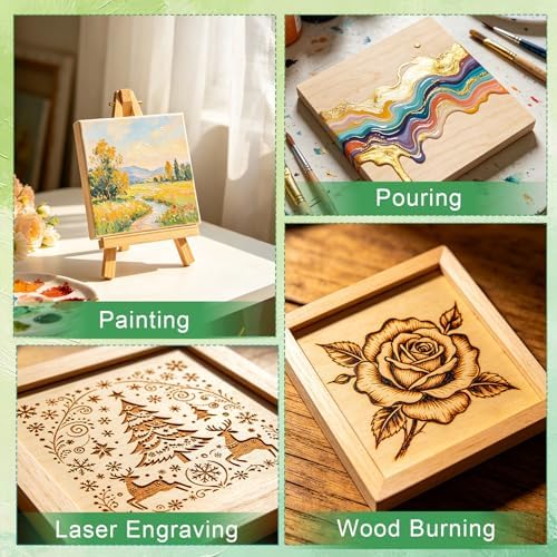 ESRICH 6x6 Inch Wood Panels, 4 Pack Square Craft Wood Canvas Boards, Blank Unfinished Wooden Art Board for DIY Art Creations Such as Painting, Acrylic Pouring, Resin, Burning, Collage, etc.