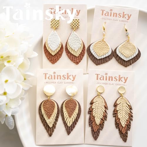 TAINSKY Leather Feather Polymer Clay Cutters, Leather Clay Cutters, Boho Clay Cutters for Polymer Clay Jewelry, 20 Pcs Feather Polymer Clay Cutters for Earrings