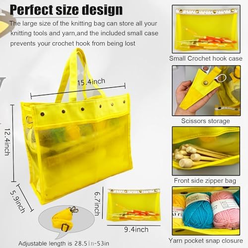 Mdoker Knitting Bag Large Yarn Storage Organizer,Yarn Bags for Crocheting,Crochet Storage Bags for Crochet Hooks,Knitting Needles,Knit Bags Ideal Knitting & Crochet Gift(Yellow)