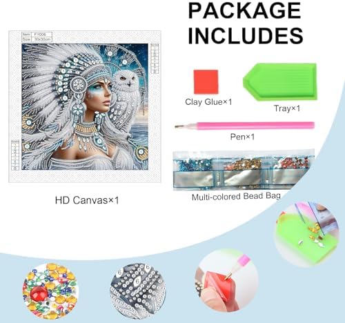 AiYuanzsh 5D DIY Special-Shaped Diamond Painting Kit – Goddess with White Owl, 30x30cm Crystal Rhinestone Art for Home Wall Decor, Gifts for Women Adults Beginners