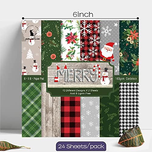 YASMEN Scrapbook Paper Pad 6"×6" - 24 Sheets Christmas Scrapbooking Supplies Kit, Single-Sided Patterned Cardstock Pads for Card Making, Designer Planner Journals, Background Borders, Greeting Cards