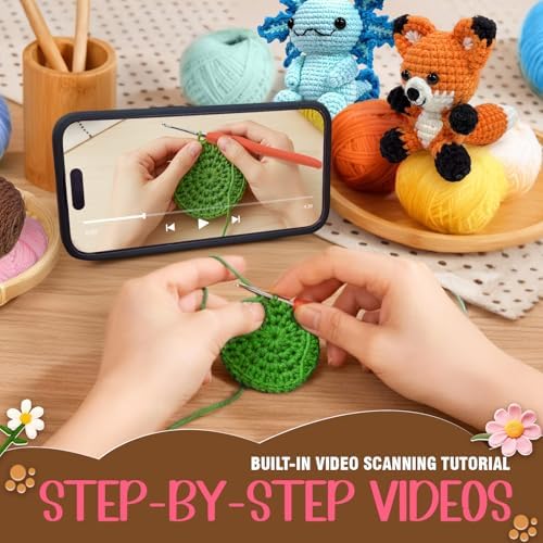 6PCS Crochet Kit for Beginners with Video Tutorial DIY Crochet Animals