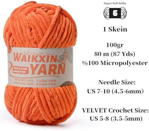 （3 Orange） 3 Pack Super Soft Fuzzy Chenille Chunky Yarn for Crocheting, 300g (261yds) Velvet Fluffy Yarn for Hand Knitting Baby Blankets Weaving Craft