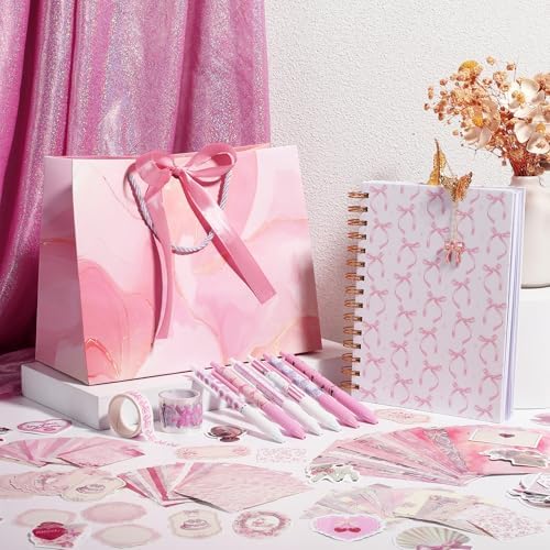 Tenceur Pink Bow Coquette Journal Diary Scrapbook Kit for Women Teen Girls