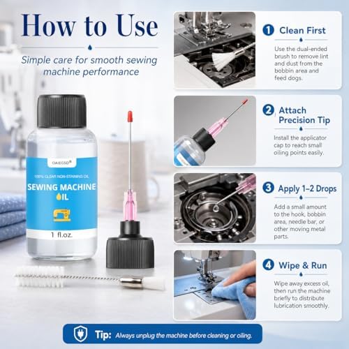 1oz Fine Light Sewing Machine Oil Cleaning Kit w/ 1.5" Needle Tip & Brush
