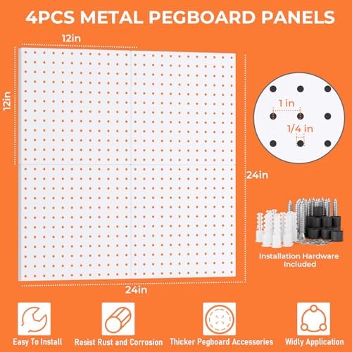 INCLY 70PCS Metal Peg Board Kit with 1/4" Pegboard Accessories