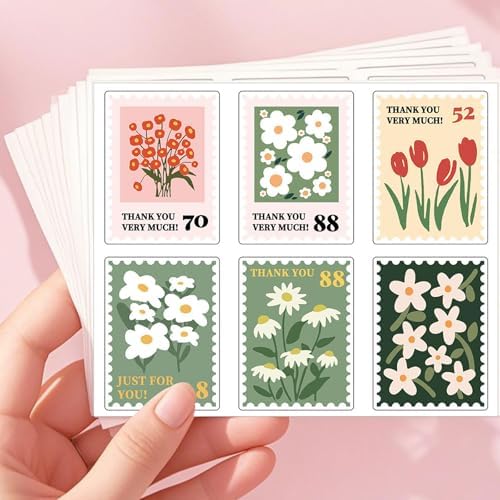 Flower Stamp Stickers,600PCS Flower Thank You Baby Shower Stickers Waterproof Label Stickers Self-Adhesive Labels for Envelopes Gift Wrap Craft