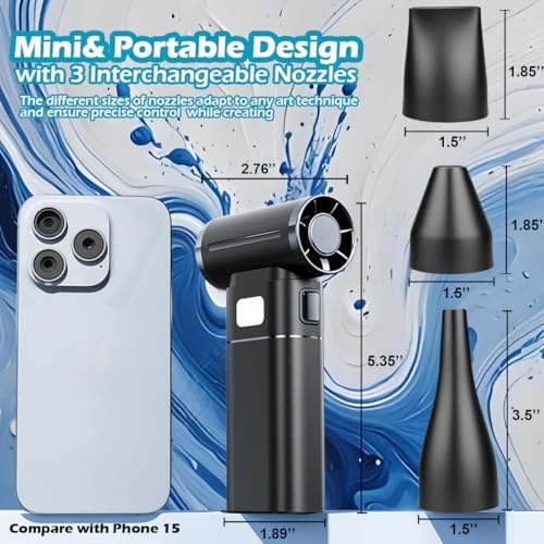 Cordless Acrylic Paint Pouring Blower, Paint Pouring Supplies, Mini Paint Dryer with 3 Nozzles, Pour Painting Tool for Fluid Art, Watercolor, Dutch Pour, Perfect for Artists & Floetrol Paint Projects