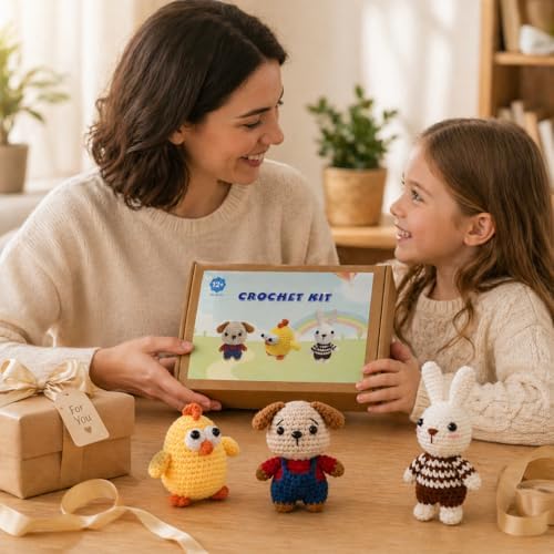 Xanlon Crochet Kit for Beginners,3pcs Animals Knitting Beginner Starter Kit