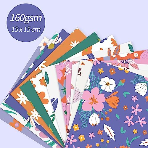 6x6" Cardstock Single Sided Scrapbooking,Craft Decorative Scrap Book Paper | 160gsm,24-Sheet 12Patterns Colored Paper,Junk Journal Supplies,Vivid Origami Papers DIY Craft Gift Wrapping Album.FreshFlower