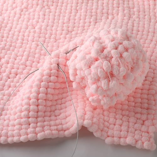 Hand-Woven Ball Yarn, 4 Pack, 380g Total, for Blankets, Cushions, and Pet Nests, Fluffy Chunky Craft Yarn (Light Pink)