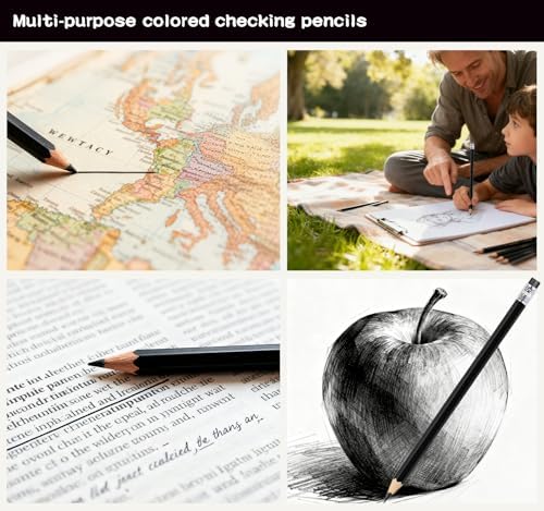 Adhere 25pcs Checking Pencils Erasable colored Pencils Pre-Sharpened #2 HB,for Checking Tests Grading,Map Coloring, editing Office Favors,including a Free sharpener. (Black)