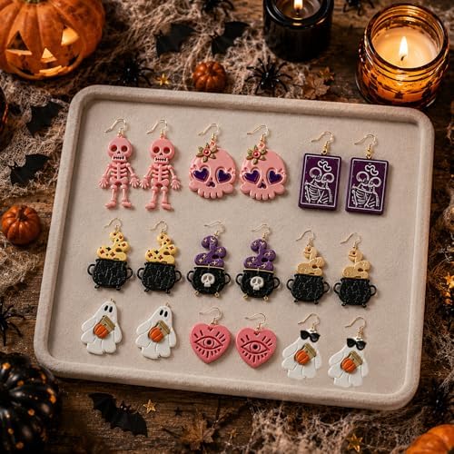 11 Pcs Spooky Halloween Polymer Clay Cutters Set - Skeleton, Skull & Tarot Themed Clay Cutters for Polymer Clay Jewelry Making, Fit Halloween Party Gift