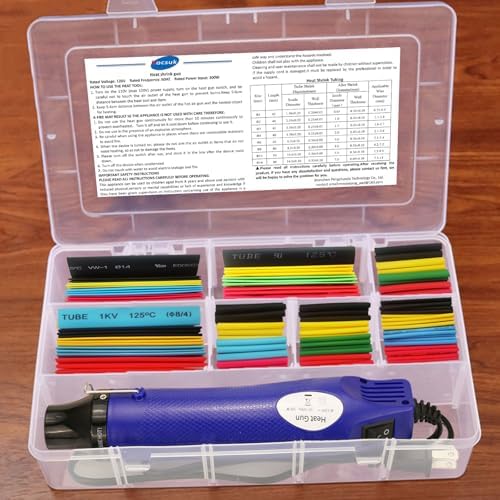 Heat Gun for Shrink Tubing - 328pcs 2:1 Wiring Heat Shrink tubing + 300W Shrink wrap Heat Gun with Case.