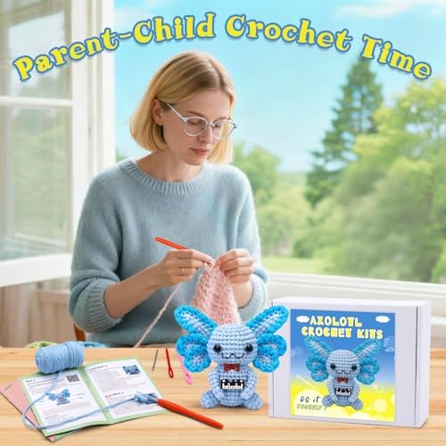Pnytty Crochet Kit for Beginners, Blue Axolotl Crochet Starters Kit