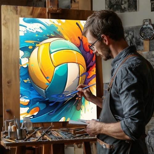 Reivworl Volleyball Paint by Numbers Kit for Adults Beginner, 16" Wx20 L Volleyball Paint by Number for Adult, Acrylic Painting Kits with Canvas for Gifts and Wall Decor