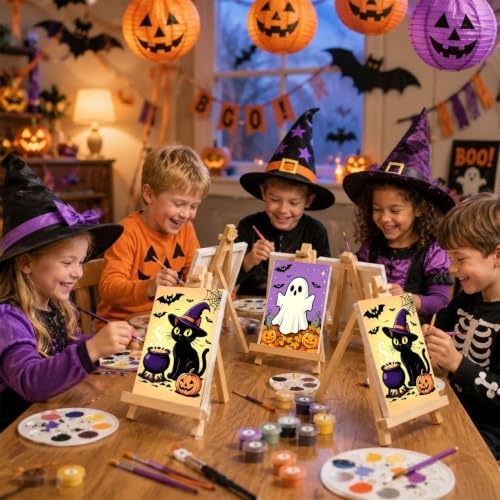 2 Pack Halloween Paint by Numbers Kit for Kids with Frame & Easel 8x12 Inch
