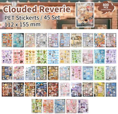 Uideyvi Japanese Comic Style Sticker Scrapbooking Supplies for Junk Journal, 45 Sheets Stickers TZ013009