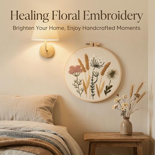 Harimau Adult Beginner Embroidery Starter Kit, Complete Set with 4 Patterns, 2 Hoops, Needles, Scissors, Instruction Guide & Stitching Video Tutorials