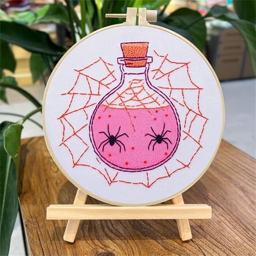 SCECALA 4 Pack Pink Halloween Embroidery Kit for Beginners