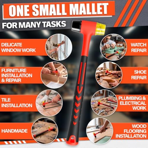 Small Rubber Mallet Hammer 1", 25mm Lightweight, Non Slip Grip 9.6 In