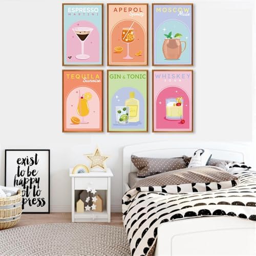 6 Pack Paint by Numbers Kit for Adults Beginners - Cocktail Adult Paint by Number Kits on Canvas Without Frame, DIY Cocktail Acrylic Oil Number Painting Kits for Gift Home Wall Decor 8x12 Inch