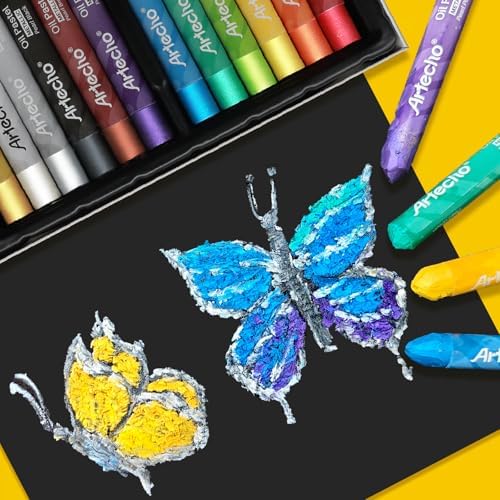 Artecho Metallic Oil Pastels Set of 12 Colors (10 x 70 mm) | Soft Oil Pastels, For Art Painting, Drawing, Blending, For Artists, Beginners, Students, Teachers