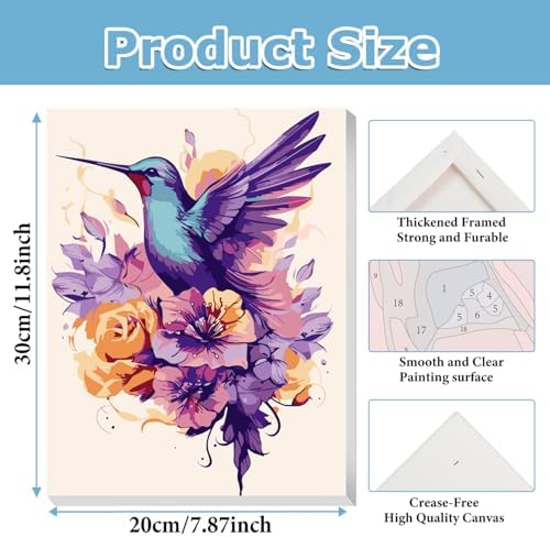 Hummingbird Paint by Numbers with Frame, Paint by Numbers for Adults 8x12