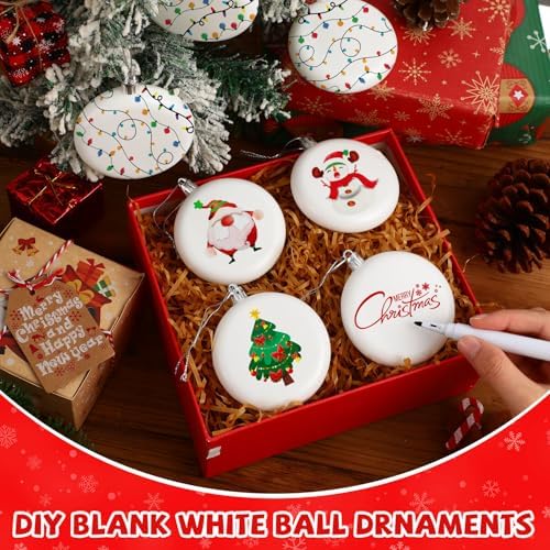 Zubebe 100 Pcs 3.15 Inch Christmas Blank White Ball Ornaments