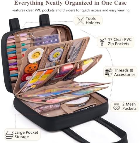 AMOIGEE Sewing Bag Organizer with 17 Clear Pockets and Tool Holders