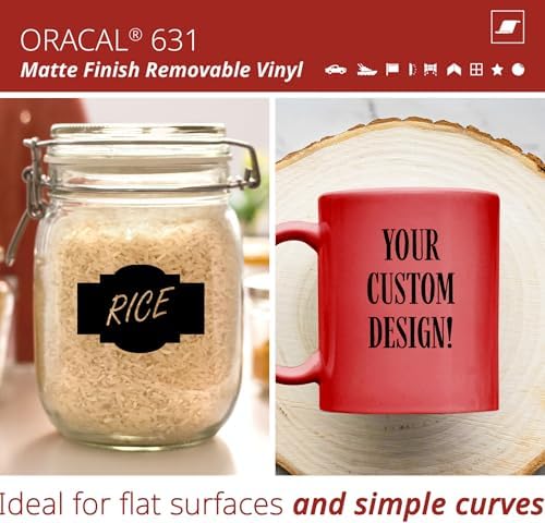 ORACAL 631 Matte Black Vinyl Durable Roll Easy to Weed Permanent Adhesive Craft Vinyl for Plotting Machines, Decals & DIY Projects 12” x 10ft