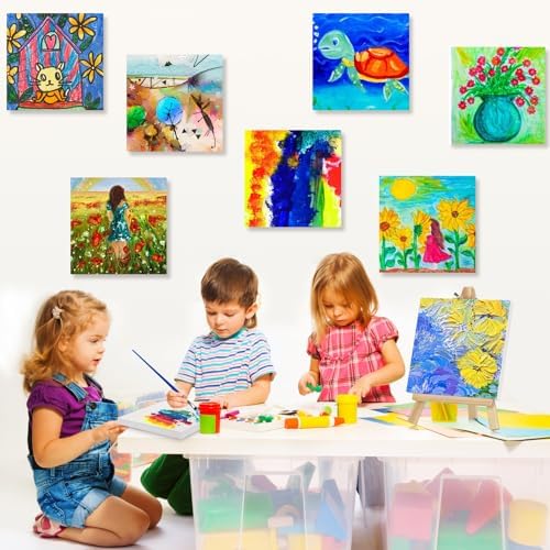 10PCS Mini Canvases for Painting – 5 x 5 in Bulk Small Square Stretched Canvases, 2/5 in Thick Blank Canvas for Students, Art Supplies, School & Home Crafts