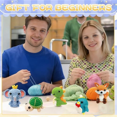 OLHKYN 6Pcs Crochet Kit for Beginners, 2026 DIY Craft for Adults, Great Gift for Crochet Lovers, Crocheting Animal Kits with Step by Step Videos,Yarn,Crochet Hook,Birthday Holiday Gift