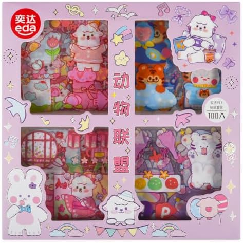 Kawaii Animal Cute Scrapbook Stickers - 100 Sheets CartoonTransparent Stickers for Junk Journal Scrapbooking Collage Planner Album Calendars Notebook DIY Craft Decor