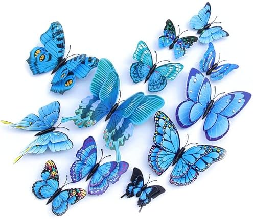 OPSEAM 3D Butterfly Wall Decor Butterfly Decorations Stickers with Magnets | 48 PCS Blue,12 Styles Double Layer Butterfly for Classroom Decoration,Locker Refrigerator, Reusable,Waterproof