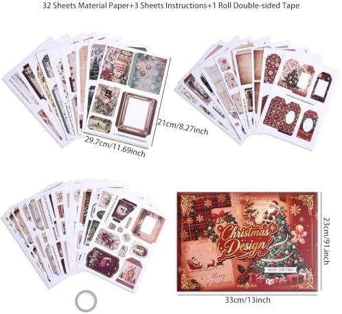 Vintage Christmas Scrapbook DIY Kit - 35 Large Material Paper for Journals