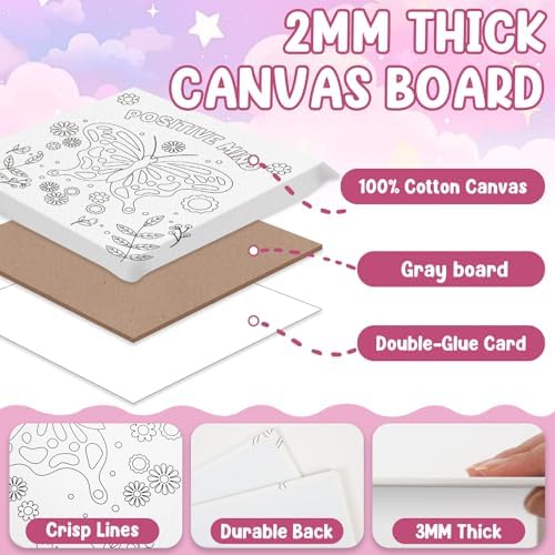 CONDA 12 Pcs Pre Drawn Canvas to Paint 6x6 Inch, Animal Pre Printed Canvas for Painting with 12 Acrylic Paint Sets and 12 Brushes for Kids Beginners Students, DIY Paint Art Supplies