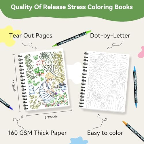 Adult Coloring Book with 30 Patterns,Fall Dot Art-12 Acrylic Markers