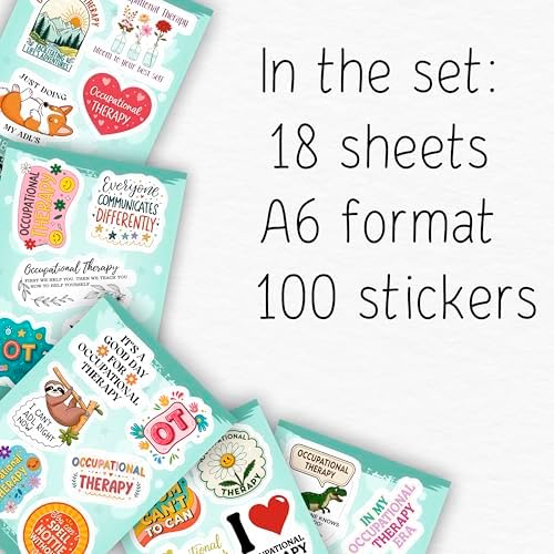 100Pcs Funny Occupational Therapy Stickers and Decals for Water Bottle, Laptop- Occupational Therapy Gifts, OT Day Party Decorations and Favors - Physical Therapist Stickers - Gift for Women & Men