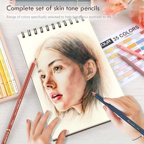 KALOUR PDAS 36 Skin Tones Colored Pencils Portrait Set Oil Based Pre-sharpened Drawing Pencils for Beginner Adult Artist Coloring Book Drawing Sketching Art Project, With Light Fast Ratings