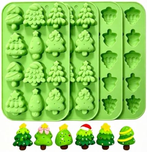 Christmas Chocolate Candy Mold, Small Christmas Tree Mold Silicone 4 Pack