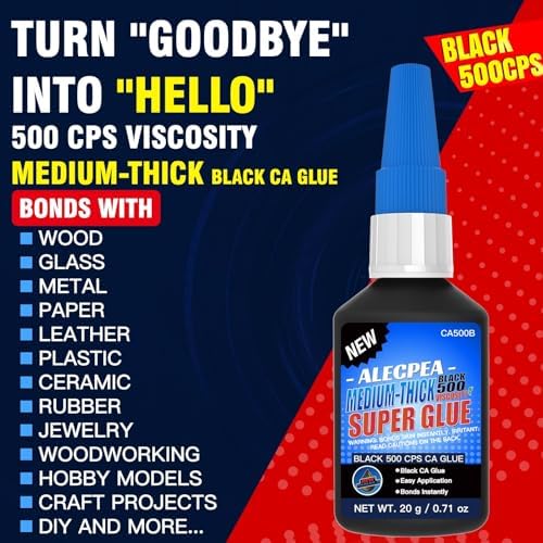 ALECPEA 20g Black CA Glue, Medium 500CPS Cyanoacrylate Super Glue