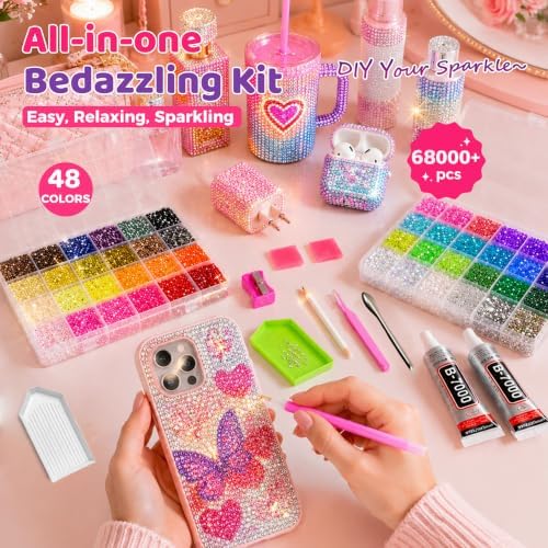 68,000Pcs 48 Colors Bedazzling Kit, 3mm Resin Jelly Flatback Rhinestones