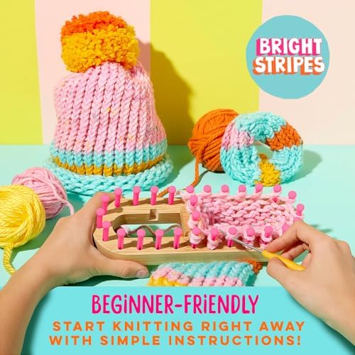 Bright Stripes Nimble Knitter Kit, 4-in-1 Adjustable Bamboo Loom Craft Set