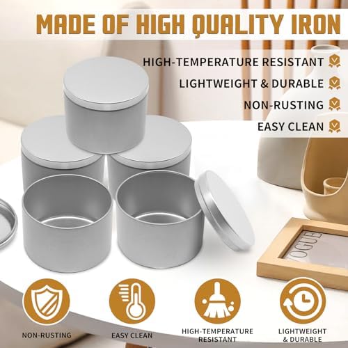24-Pack 8oz Candle Tins with Lids, Metal Candle Jars for Candle Making, Empty Containers Vessels Bulk for Small Business & Beginners DIY Storage -Silver